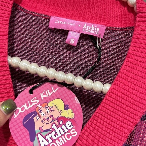 DOLLS KILL X ARCHIE COMICS PREP SCHOOL SWEETHEART KNIT CARDIGAN CROP SMALL NEW - Picture 4 of 6